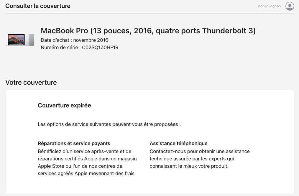 MacBook Pro - A1706 - 2016 - 13.3/3.3GHZ/16GB/1To